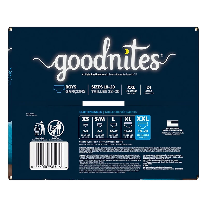 Goodnites Boys' Nighttime Underwear, Size XXL (120-165 lbs), 24 Ct