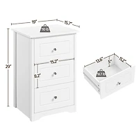 Fullfurnique Modern Wooden End Table with Three Drawers, White