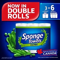 SpongeTowels Ultra Paper Towel, Choose-A-Size® Sheets, 3 = 6 Regular Rolls, Nothing Absorbs Like It®