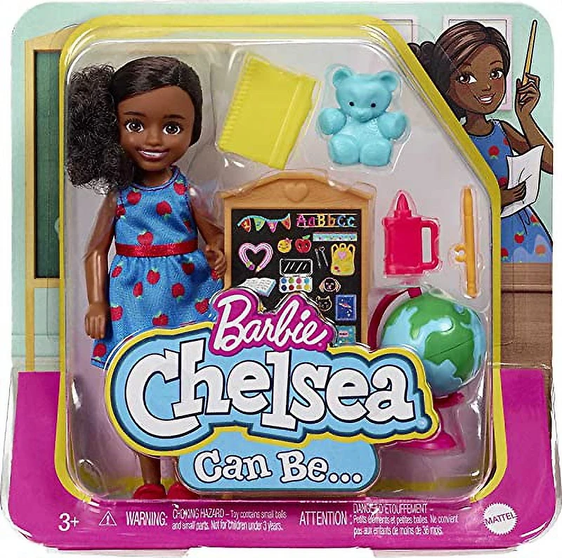 Barbie Chelsea Can Be Playset with Brunette Chelsea Teacher Doll (6 inches), Chalkboard, Pointer, Globe, Mug, File, Teddy Bear Figure, Great Gift for Ages 3 Years Old & Up​​
