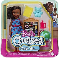 Barbie Chelsea Can Be Playset with Brunette Chelsea Teacher Doll (6 inches), Chalkboard, Pointer, Globe, Mug, File, Teddy Bear Figure, Great Gift for Ages 3 Years Old & Up​​