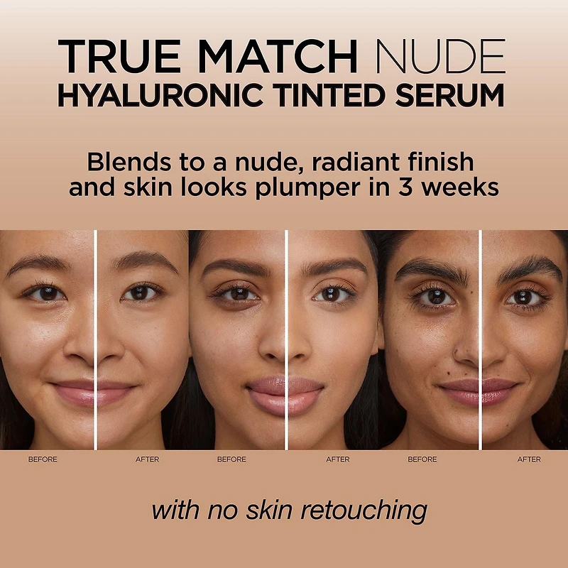 L’Oréal Paris True Match Nude Tinted Serum with 1% Hyaluronic Acid, Hyaluronic Acid Infused