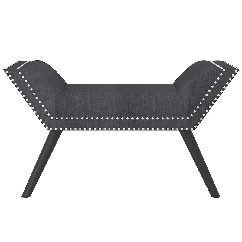 Modern Fabric and Solid Wood Bench - Grey and Black