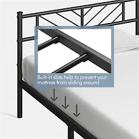 Fullfurnique Minimalist Metal Platform Bed with Arrow Design Headboard for Adults, Queen, Black