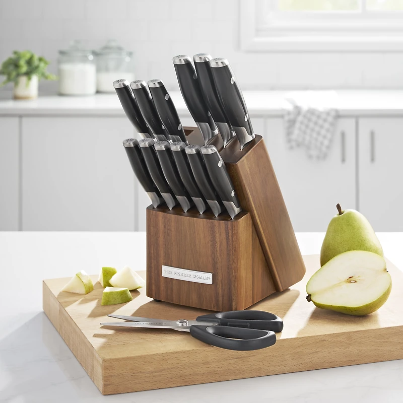 The Pioneer Woman 14 pièces couteau bloc ensemble couteaux en acier inoxydable avec poignée ergonomique, noir