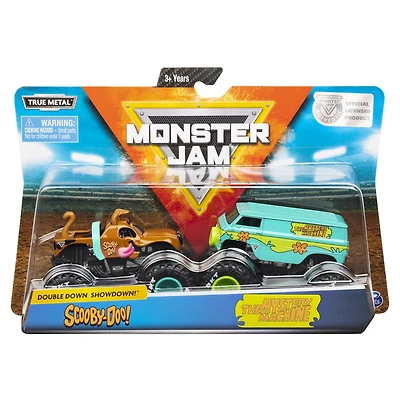 Monster Jam, Coffret de 2 véhicules authentiques Scooby Doo vs Mysterty Machine, Monster trucks en métal moulé à l'échelle 1:64
