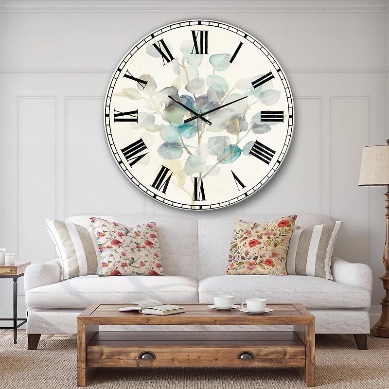 Designart 'Eucalyptus leaves I' Traditional wall clock