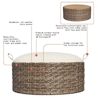 Beautiful Wicker Outdoor Reversible-Top Storage Ottoman/Coffee Table & Cover by Drew Barrymore, Brown/Porcini
