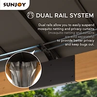 Sunjoy Wood Gazebo 12x20 ft. , Outdoor Patio Steel Hardtop Gazebo, Cedar Framed Wooden Gazebo with 2-tier Metal Roof, Suitable for Patios, Lawn, and Backyard, Dark Brown