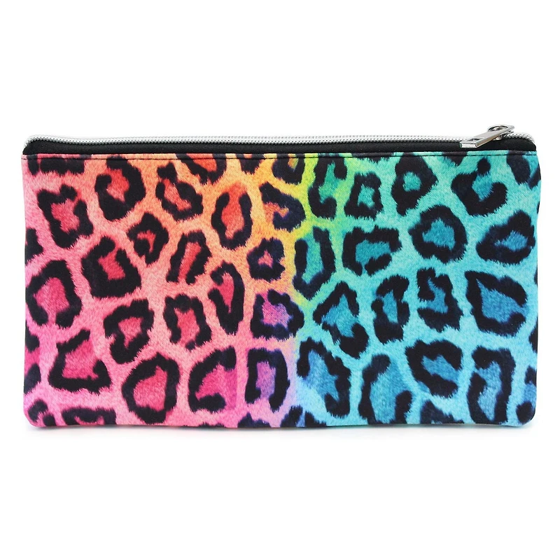 Pen+Gear Leopard Print Pencil Pouch in Rainbow Colours with 2 Zip Compartments