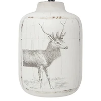 Simple Designs Rustic Deer Buck Nature Printed Ceramic Farmhouse Accent Table Lamp with Fabric Shade
