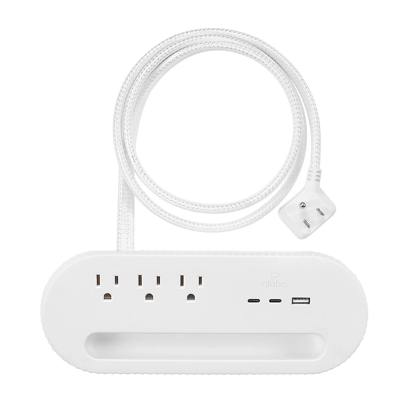 Globe Electric 3-Outlet White Desktop Charger and Phone Holder with 1x USB-A Port and 2x USB-C Ports