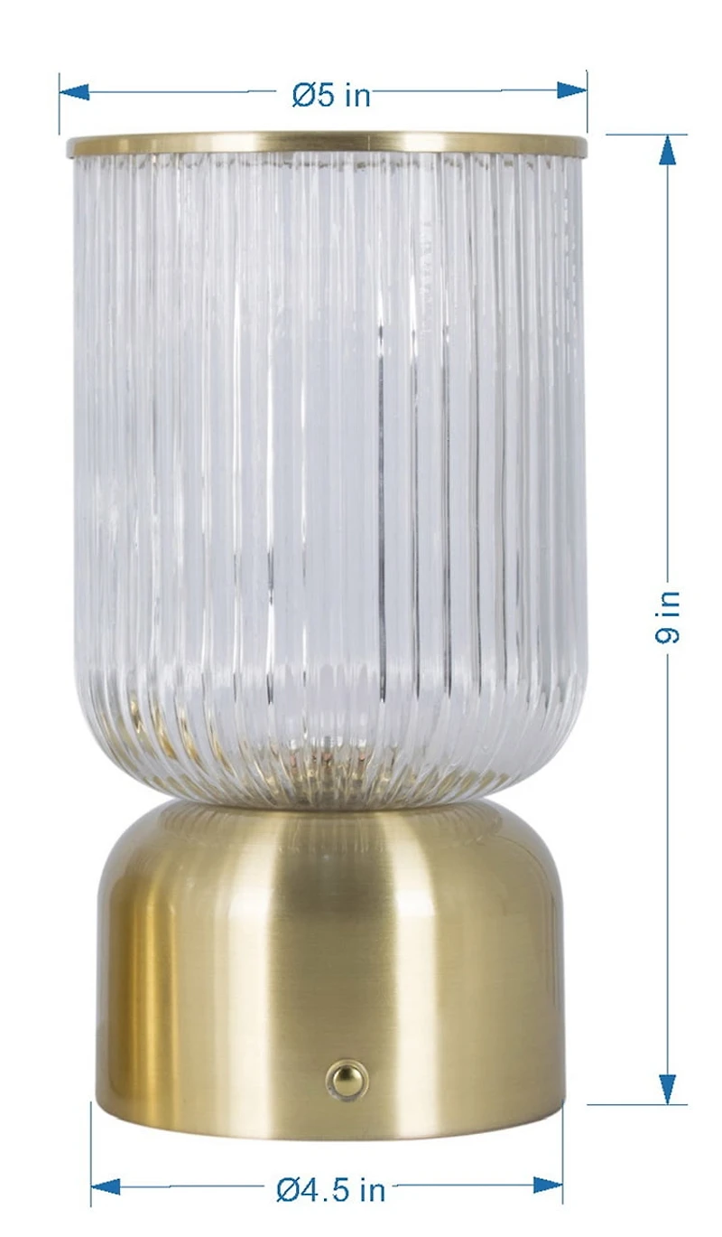 Better Homes & Gardens 9 inch Height Glass Uplight, Touch switch, USB-C Charging Cable included