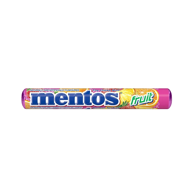 Mentos Chewy Mints, Fruit - Pack of 4 Rolls (56 Pieces), 37g per roll
