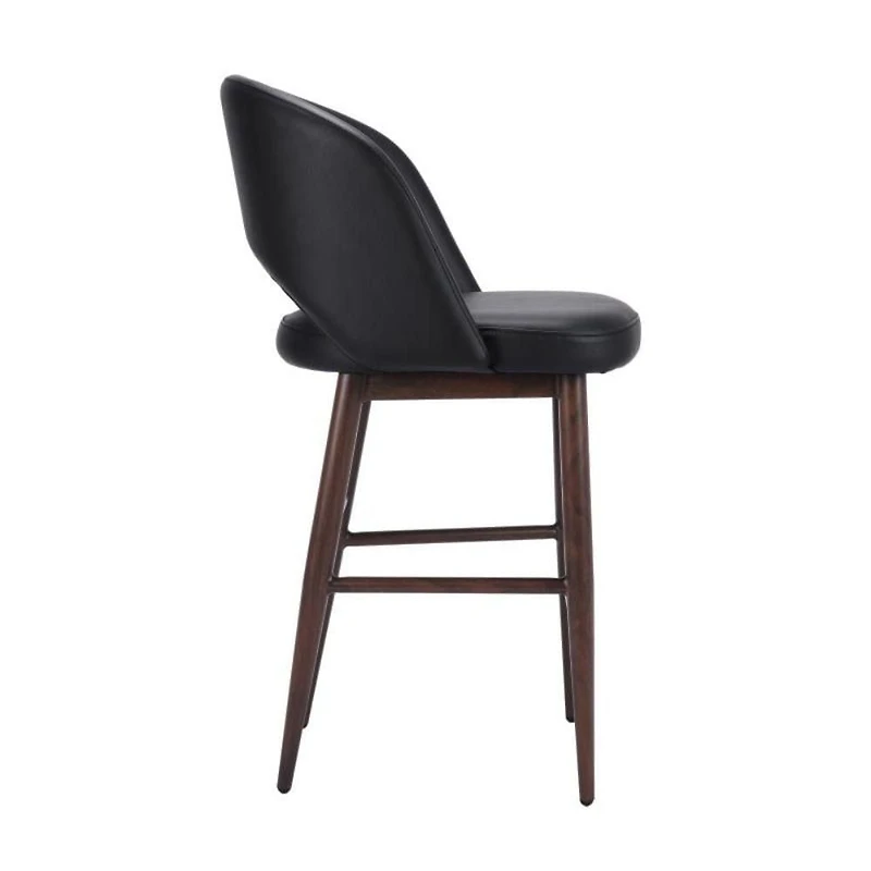 Tabouret de direction avec revêtement en PU et cadre en métal noyer – Tabouret à dossier haut avec repose-pieds, style milieu de siècle, siège confortable et robuste pour les bureaux et les espaces mo
