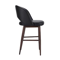 Tabouret de direction avec revêtement en PU et cadre en métal noyer – Tabouret à dossier haut avec repose-pieds, style milieu de siècle, siège confortable et robuste pour les bureaux et les espaces mo