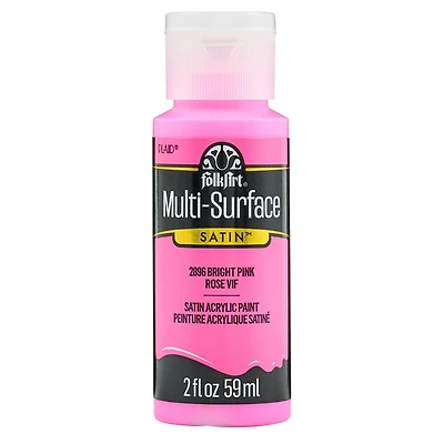 FolkArt Multi-Surface Satin Acrylic Paint, 2 oz., Bright Pink, FolkArt Multi-Surface Paint