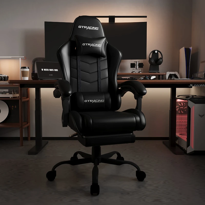 Chaise de jeu ergonomique GTRACING GTWD-200 avec coussins réglables et repose-pieds