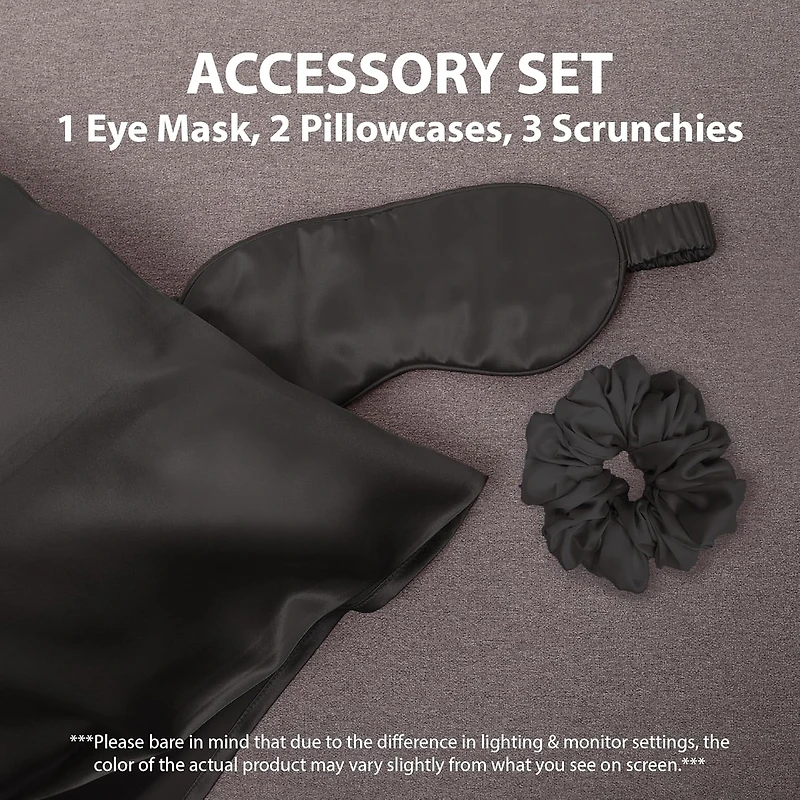 Swift Home Ensemble Cadeau Satiné 6 Pièces avec Taies d’Oreiller, Masque pour les Yeux et Chouchous, Noir