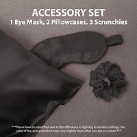 Swift Home Ensemble Cadeau Satiné 6 Pièces avec Taies d’Oreiller, Masque pour les Yeux et Chouchous, Noir