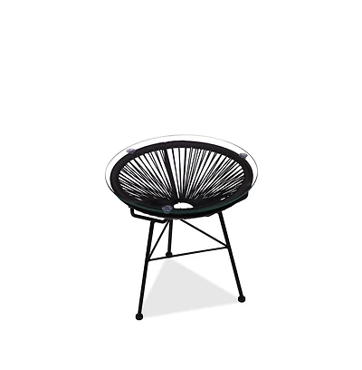 Plata Import Acapulco Side Table w/Glass, Outdoor Modern Side Table in Black, Wrapped Wicker Side Table, Indoor - Outdoor Table, Black Plastic Side Table