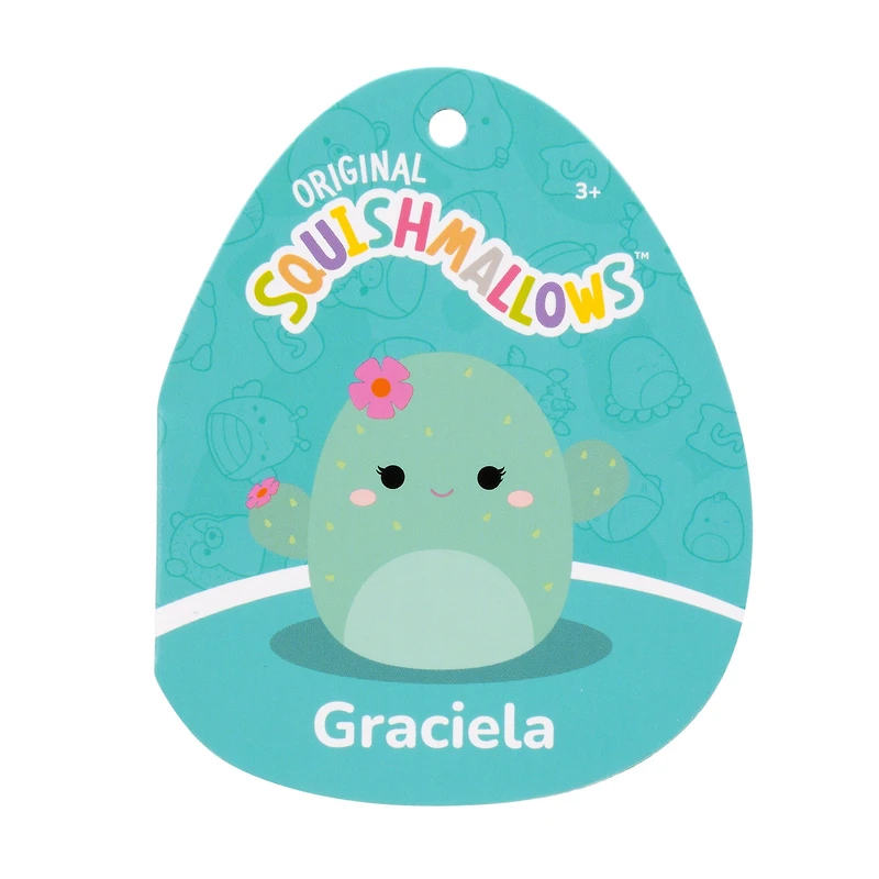 Squishmallows Peluche de 7,5 po - Graciela le cactus baril menthe aux fleurs roses.