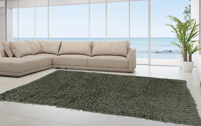 3A Flokati 2000gr 9' x 12' Area Rug, Olive