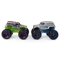Monster Jam, Monster trucks Grave Digger vs Grave Digger (1984 Retro) officiels qui changent de couleur en métal moulé, échelle 1:64