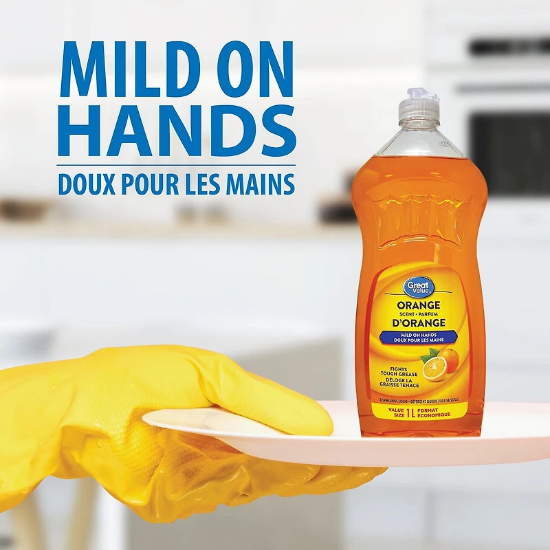 Détergent liquide pour vaisselle au parfum d’orange Great Value 1 litre