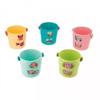 Janod - Animals 5 Game Buckets for the Bathtub - Bath Toy Educational Game for Baby Bucket with Baby Sea Animals - from 10 Months