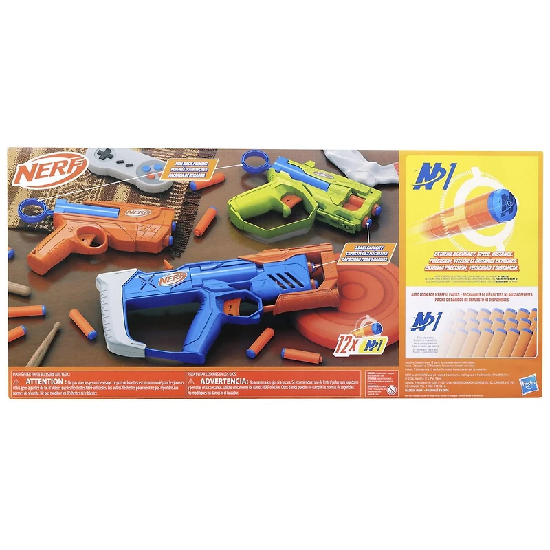Nerf N Series Triple Action Pack, 3 Blasters, 12 Nerf N1 Darts Compatible Only with Nerf N Series Blasters, Ages 8 and up