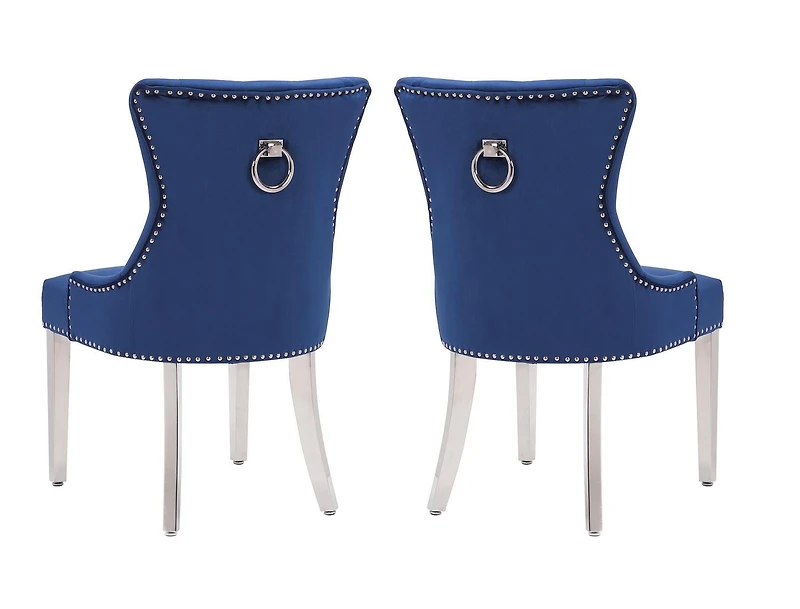 Chaise Eudora en bleu, chaise de salle à manger avec garniture cloutée, chaise de salle à manger en velours, chaise de salle à manger avec pieds en acier inoxydable pour cuisine et salon - Ensemble 2