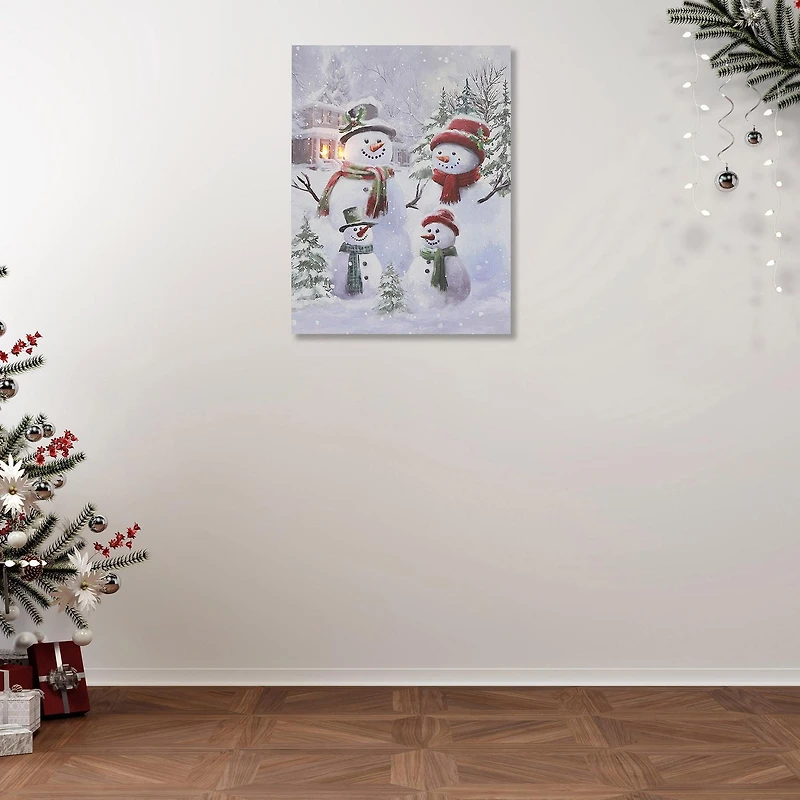 Toile Murale À Led Avec Double Bonhomme De Neige.