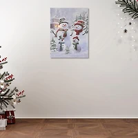 Toile Murale À Led Avec Double Bonhomme De Neige.