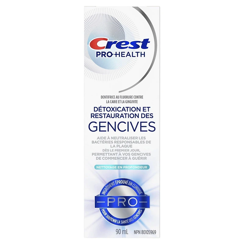 Dentifrice Crest Pro-Santé Gum Detoxify et Restore, nettoyage en profondeur