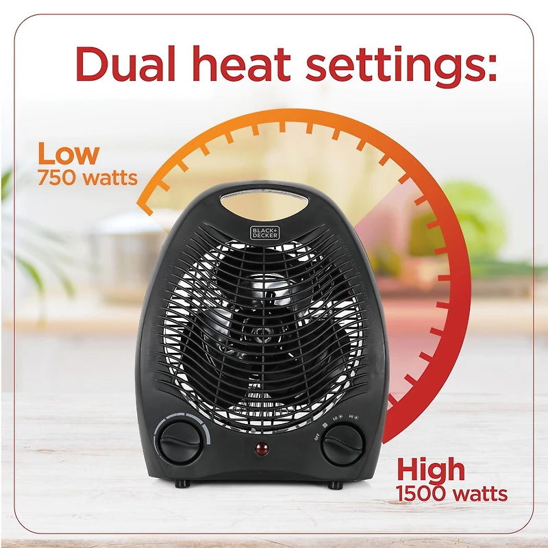 BLACK+DECKER Chauffage léger pour usage intérieur, chauffage infrarouge 1500 W avec protection contre la surchauffe