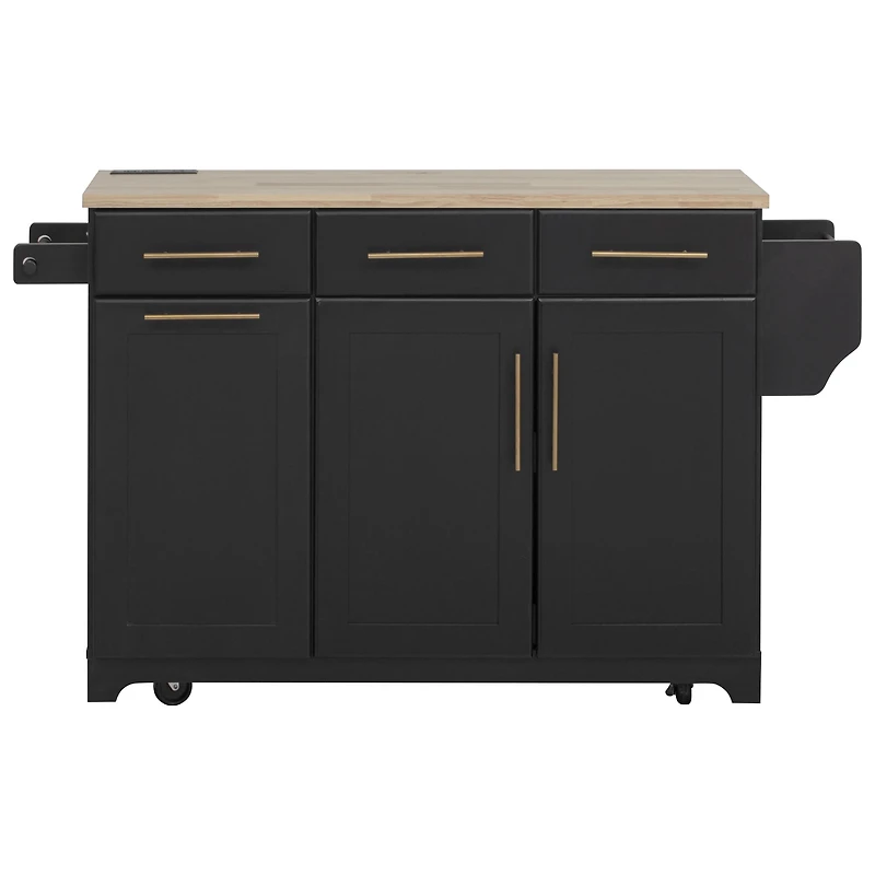 Chariot de cuisine Homy Casa avec tiroirs, plan de travail pliable et station de charge - Noir