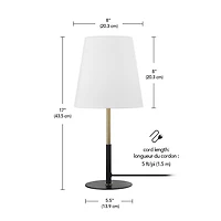 Lampe de table de 16 po noir mat/laiton/lin blanc<br>