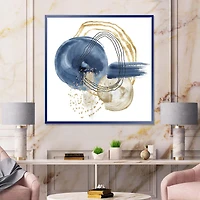 Designart Abstract Dark Blue Gold & Black Underwater Life FLOAT FRAME WALL ART