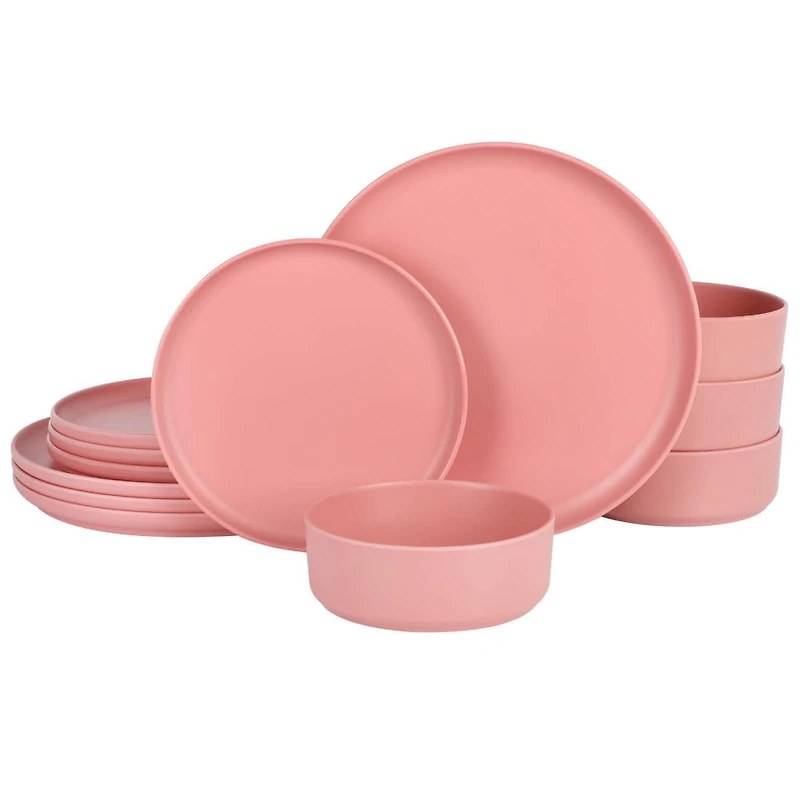 Gibson Home Canyon Crest Service de table 12 pièces en mélamine Finition rose mat
