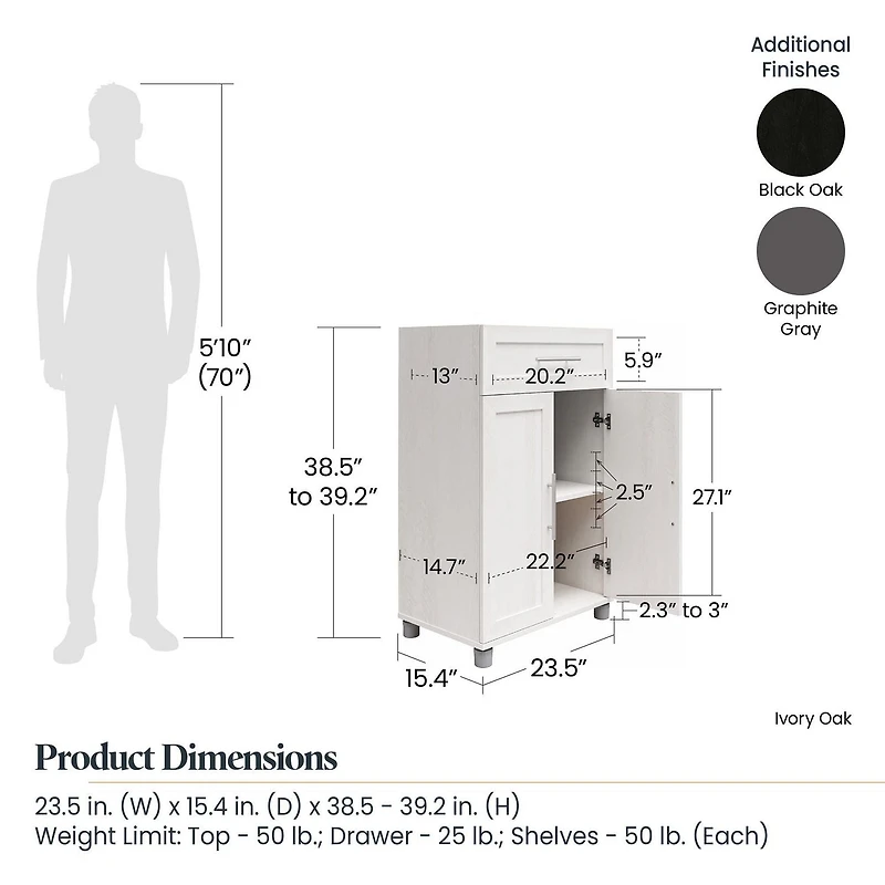 Systembuild Evolution Camberly Framed 2 Door/1 Drawer Storage Cabinet, Graphite Gray