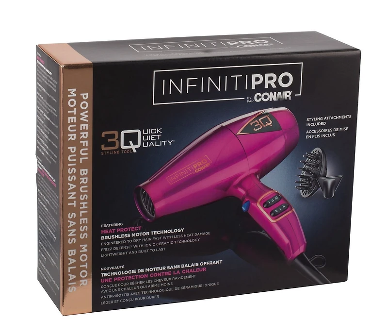 Sèche-cheveux 3Q infinitiPRO by Conair 1875 watt, taille moyenne, céramique ionique, moteur sans balais