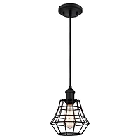Westinghouse Lighting Nathaniel One-Light Indoor Mini Pendant, Matte Black Finish with Angled Bell Cage Shade