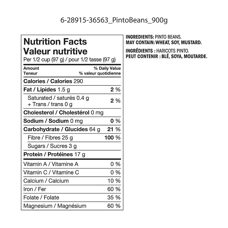 Great Value Pinto Beans, 900 g