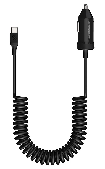 SCOSCHE CPDC203-SP PowerVolt 20W USB Type-C Power Delivery 3.0 Fast Car Charger with Attached 3-foot Adjustable Coiled Cable for ALL USB-C Devices