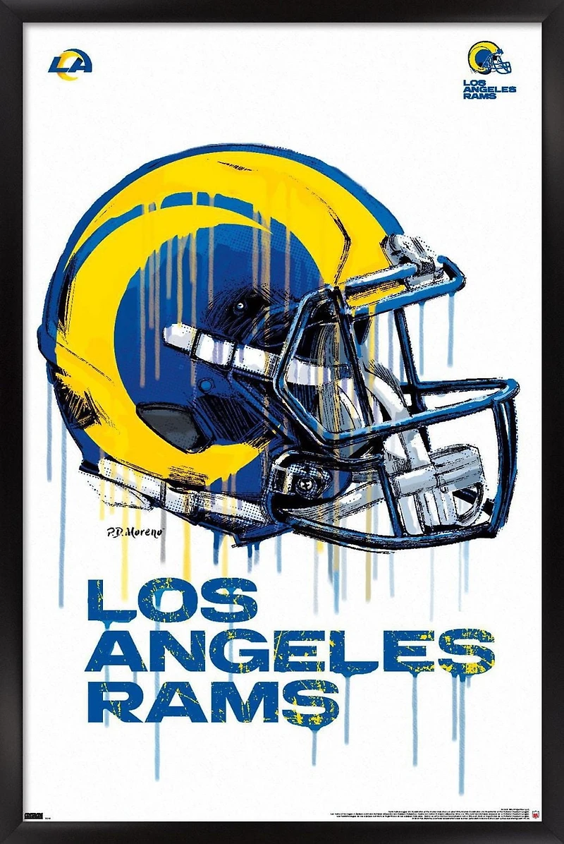 NFL Los Angeles Rams - Drip Helmet 20 Wall Poster, 14.725" x 22.375" Framed