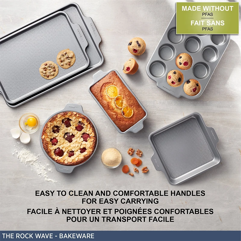 Starfrit The Rock Wave 12 Cup Non-Stick Muffin Pan - Durable Carbon Steel - Oven Safe - PFOA Free - Easy to Clean - Grey