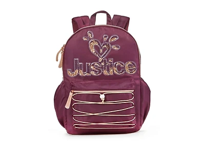 Sac à dos de 17 po à compartiments multiples en nylon de marque Justice ™ pour filles avec logo scintillant et tirettes