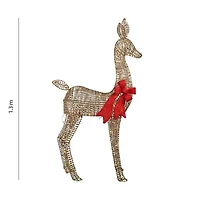 Light-up Twisted Weave Deer with Red Bow, 84 Warm White LED Lights