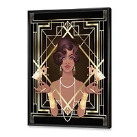 Designart Femmes Rétro En Géométrie Art Déco Dorée I ART MURAL À CADRE FLOTTÉ
